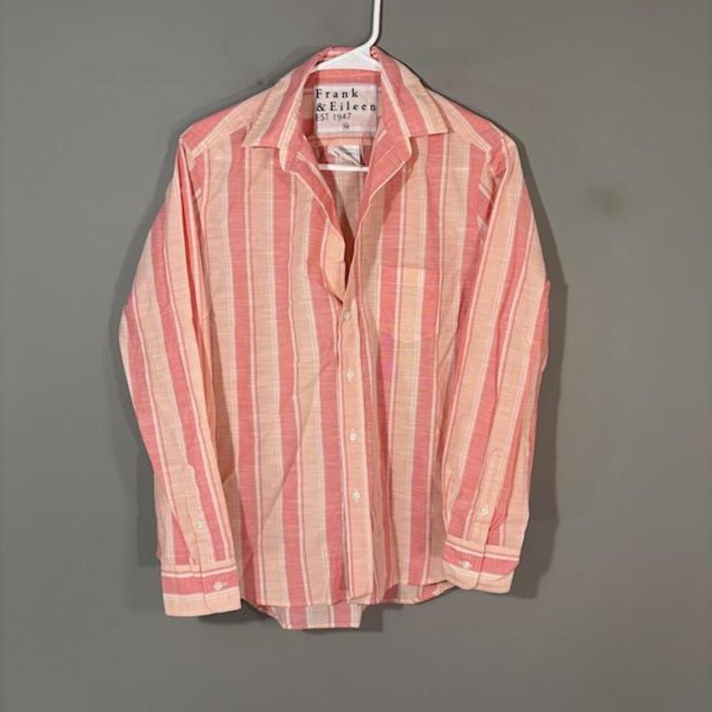 Frank & Eileen Shirt Womens XS Pink Stripe Cotton Eileen Button Long Sleeve Top